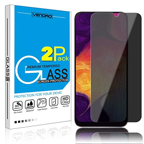 [2 Pack] Galaxy A20 Screen Protector, Galaxy A30, Galaxy A50 Screen Protector, Venoro 9H Hardness Anti Glare Privacy Anti-Spy Tempered Glass Screen Protector for Samsung Galaxy A20/A30/A50