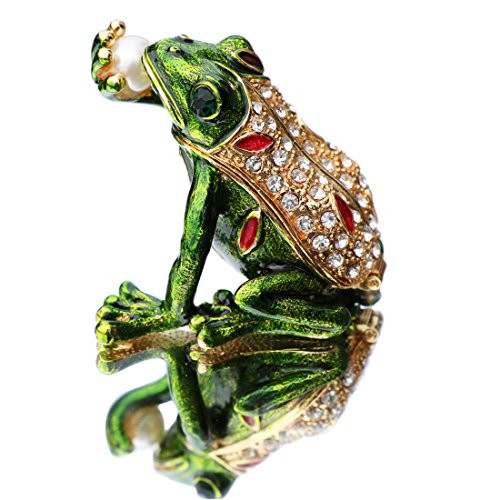 Waltz&F Kiss pearl frog Trinket Box Hinged Hand-painted Animal Figurine Collectible Ring Holder