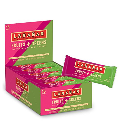 Larabar Gluten Free Bar, Fruits + Greens Strawberry Spinach Cashew, 1.24 oz Bars (15 Count)