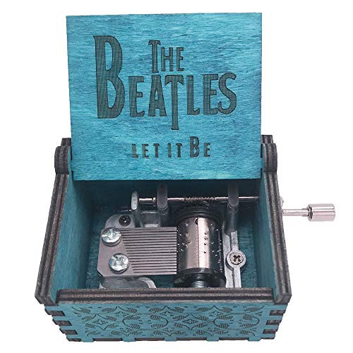 The Beatles Music Box Hand Crank Musical Box Carved Wood Musical Gifts,Play Let it Be,Blue