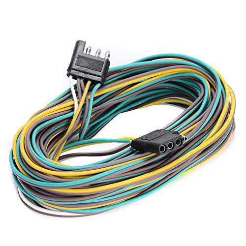 EXERAUO 4 Flat Trailer Wiring Kit 25ft & 4ft 4 Flat Trailer Wiring Harness Extension Connector with18 Gauge Wishbond Trailer End Wire Harness