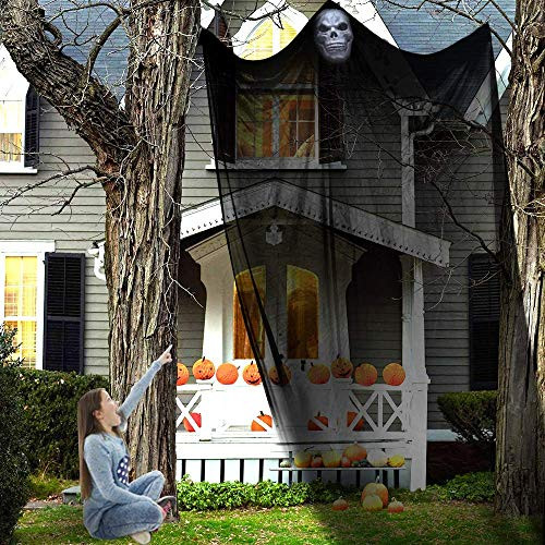 CHICHIC Scary Hanging Ghost Halloween Props Decorations Death Reaper Skeleton Skull Flying Ghost Horrible Spooky for Yard Outdoor Indoor Party Bar, Halloween Prop Party Supplies Decor, Black
