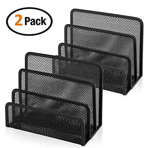 Desk Mail Organizer, Anumit Office Desk File Organizer Desktop Small Mail Holder Paper Organizer Letter Sorter with 3 Vertical Upright Metal Mesh Compartments (2PCS)