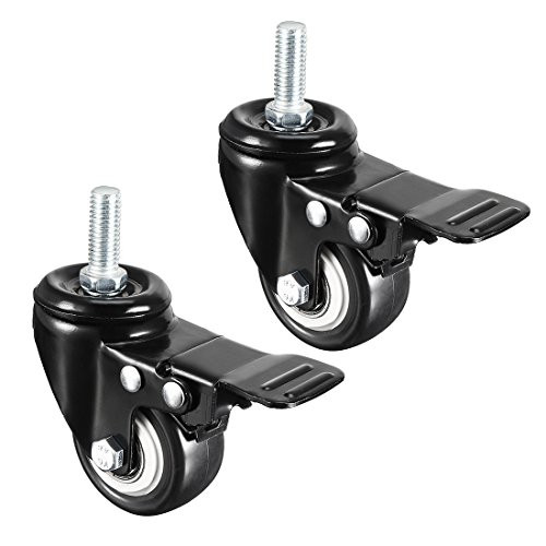 uxcell 1.5 Inch Swivel Caster Wheels PU 360 Degree Threaded Stem Caster Wheel with Brake, M10 x 25mm, 110lb Capacity Each Wheel, Pack of 2
