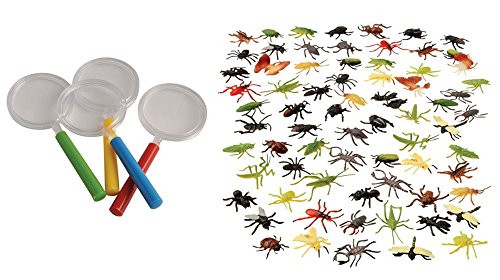 Kid Fun Assorted Insects & Magnifying Glass Toy Party Favor Supplies 84 Pieces Set for 12 Bundle