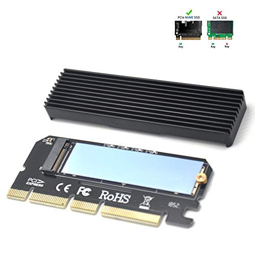 Padarsey NVME Adapter PCIe x16 with Heat Sink, M.2 SSD Key M to PCI Express Expansion Card, Support PCIe x4 x8 x16 Slot, Support 2230 2242 2260 2280, Compatible for Windows XP / 7/8 / 10