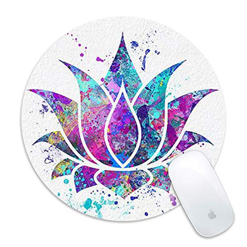 Mouse Pad Galdas Floral Color Art Design Lotus Flower White Mousepad Round Non-Slip Rubber Mouse Pads for Computers Laptop - Lotus