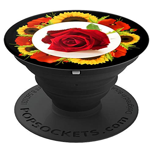 Sunflower And Rose Design - Red Yellow Floral Design - PopSockets Grip and Stand for Phones and Tablets