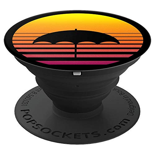 Umbrella Illustration 80's Retro Vaporwave Sunset Silhouette - PopSockets Grip and Stand for Phones and Tablets