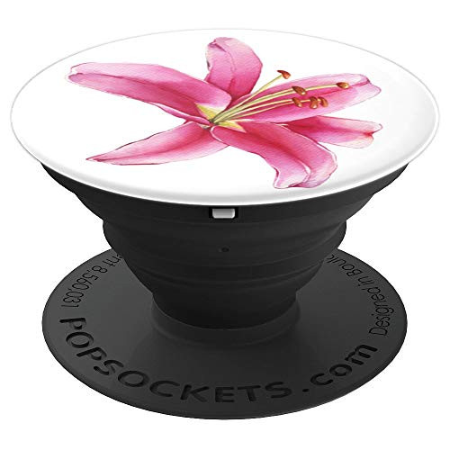 So Pretty Pink Lily Flower On White Background - PopSockets Grip and Stand for Phones and Tablets