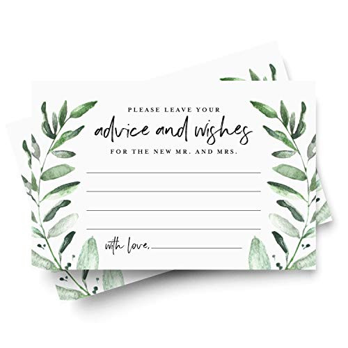 Bliss Collections Greenery Advice and Wishes Cards for The Bride and Groom, Perfect for: Bridal Shower or Wedding, 4x6 Cards (Pack of 50)