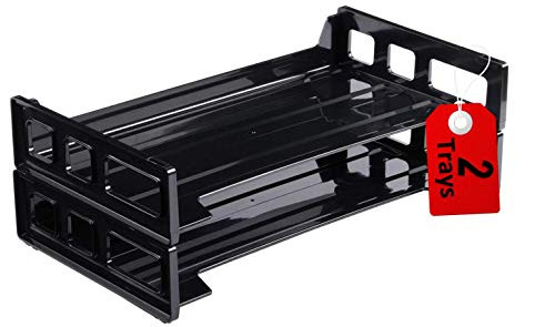 1InTheOffice Desk Tray, Side Load Stackable Legal Desk Tray, Black Plastic (2 Trays)