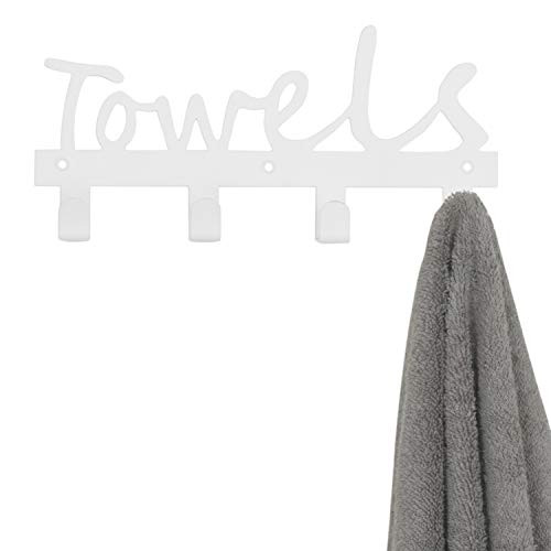 MyGift 4-Hook White Metal Wall Mounted Towel Rack