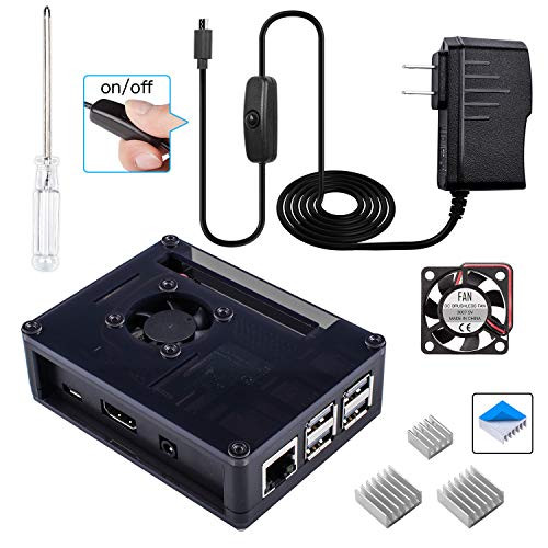 Smraza Raspberry Pi 3 B+ Case with Fan, RPI Heatsinks, 5V 2.5A Power Supply for Raspberry Pi 3 Model B+(B Plus), Compatible with Raspberry Pi 3 Model B, Pi 2 Model B (4 Layers Case)