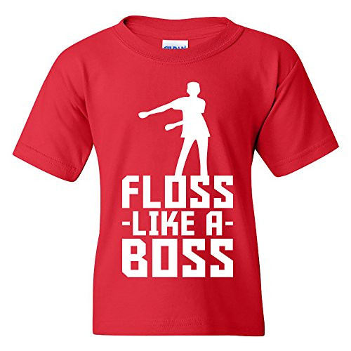 Floss Like A Boss - Flossin Dance Funny Emote Youth T Shirt - Medium - Red