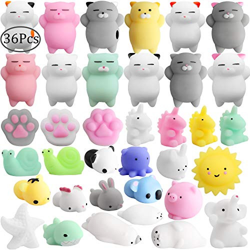 Outee Mochi Squeeze Cat Toys, 36 Pcs Mini Mochi Squishy Mochi Animal Cat Squishy Mini Squishy Stress Relief Animals Squihsy Squeeze Stress Cat Toys Mochi Squeeze Squishy Random