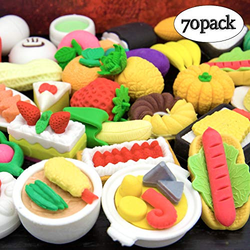 LanMa 70PCS Food Erasers for Kids Fruit Desserts Cake Puzzle Cute Erasers Set for School Classroom Prizes Party Gifts LanMa 70PCS Food Erasers for Kids Fruit Desserts Cake Puzzle Cute Erasers Set for School Classroom Prizes Party Gifts