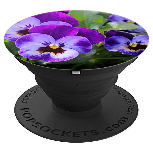 Cute Purple Pansy Flowers In Green Leaves Background - PopSockets Grip and Stand for Phones and Tablets