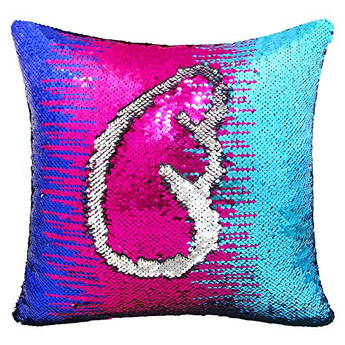ICOSY Mermaid Sequin Pillow with Insert, Magic Reversible Sequin Pillow Two-Color Changing Sequins Cushion Mermaid Throw Pillows for Home Decoration 16"x16"(Mixed Color/Silver)