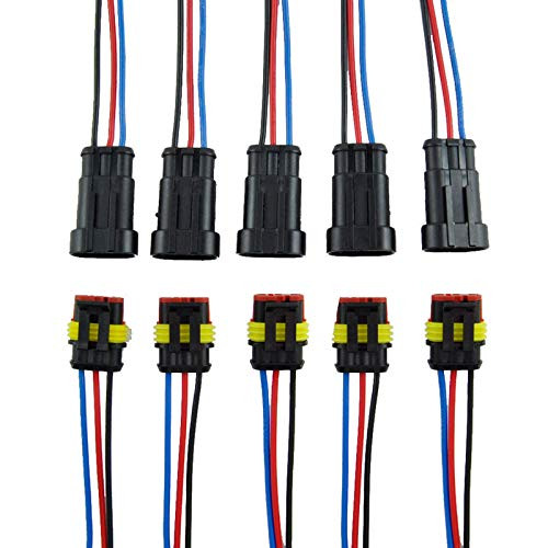 Allytech 5 Kit 3 Pin Way Car Waterproof Electrical Male Female Connector Plug with Male Female Wire AWG Marine Black