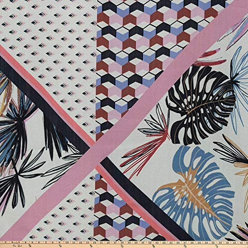 Preview Textile Group New Patch Palms Crepe Georgette Floral White/Blue/Pink Fabric by The Yard Preview Textile Group New Patch Palms Crepe Georgette Floral White/Blue/Pink Fabric by The Yard