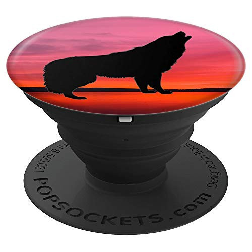 Wolf Black Silhouette Pink Sunset Wolf Lovers Gift - PopSockets Grip and Stand for Phones and Tablets