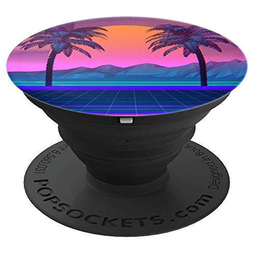 Vaporwave Aesthetic Retro 80s Palm Tree Sunset Eighties 1980 - PopSockets Grip and Stand for Phones and Tablets