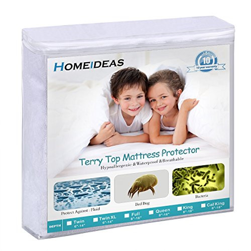 HOMEIDEAS Twin Mattress Protector 100% Waterproof Mattress Cover - Breathable Hypoallergenic Vinyl Free - Fitted 14'' Deep Pocket,White HOMEIDEAS Twin Mattress Protector 100% Waterproof Mattress Cover - Breathable Hypoallergenic Vinyl Free - Fitted 14'' Deep Pocket,White