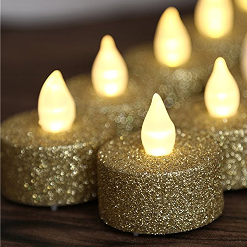 Battery Operated LED Tea Lights, Gold Flameless Votive Tealights Candle with Warm White Flickering Bulb light,Pack of 24,Small Electric Fake Tea Candle Realistic for Wedding,Table,Festival Celebration