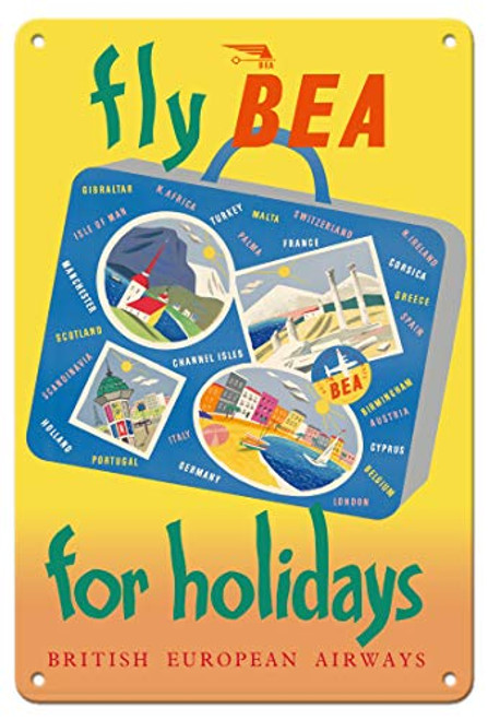 Pacifica Island Art 8in x 12in Vintage Tin Sign - Fly BEA for Holidays - British European Airways - Vintage Airline Travel Poster c.1950s Pacifica Island Art 8in x 12in Vintage Tin Sign - Fly BEA for Holidays - British European Airways - Vintage Airline Travel Poster c.1950s