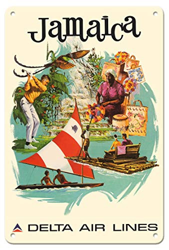 Pacifica Island Art 8in x 12in Vintage Tin Sign - Jamaica - Delta Air Lines by Fred Sweney