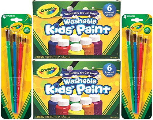 Crayola Washable Kids Paint, 6 Assorted Colors, 2 Oz Each (Pack of 2) Total 12 Bottles + Bonus 8 Crayola Paint Brushes Crayola Washable Kids Paint, 6 Assorted Colors, 2 Oz Each (Pack of 2) Total 12 Bottles + Bonus 8 Crayola Paint Brushes