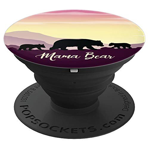Mama Bear with 2 Cubs Phone Gift Purple Sunset - PopSockets Grip and Stand for Phones and Tablets