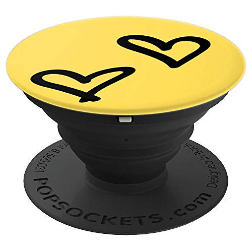 Cute 2 Love Hearts Black Yellow - PopSockets Grip and Stand for Phones and Tablets