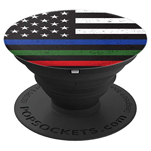 Thin Blue Green Red Line Police Army Firefighter USA Flag - PopSockets Grip and Stand for Phones and Tablets