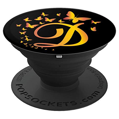Letter D with Butterfly Sunset Colors Monogram Initial Gift - PopSockets Grip and Stand for Phones and Tablets