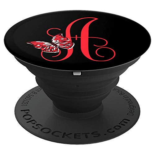 Red letter A Initial Butterfly Personalized Monogram - PopSockets Grip and Stand for Phones and Tablets