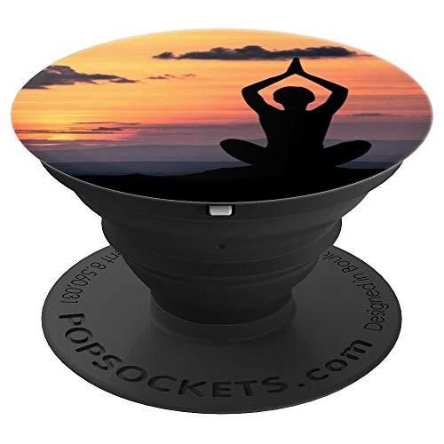 Yoga and Sunset - Meditating Women at Orange Sunset - PopSockets Grip and Stand for Phones and Tablets