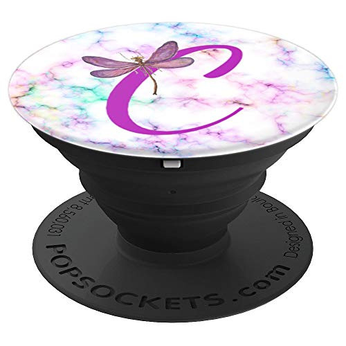Purple C Initial Dragonfly And Rainbow Marble - PopSockets Grip and Stand for Phones and Tablets