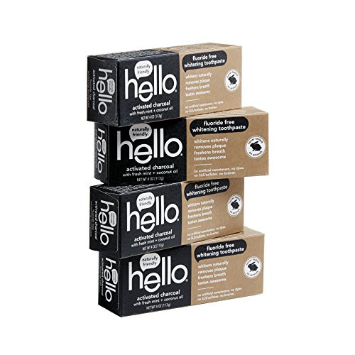 Hello Oral Care Activated Charcoal Teeth Whitening Fluoride Free and SLS Free Toothpaste, 4 Count Hello Oral Care Activated Charcoal Teeth Whitening Fluoride Free and SLS Free Toothpaste, 4 Count