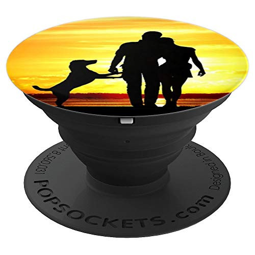 Man Woman Dog Sunset Silhouette - PopSockets Grip and Stand for Phones and Tablets
