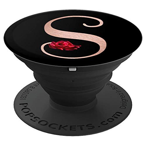 Letter S rose pink monogram phone stand, initial S black - PopSockets Grip and Stand for Phones and Tablets