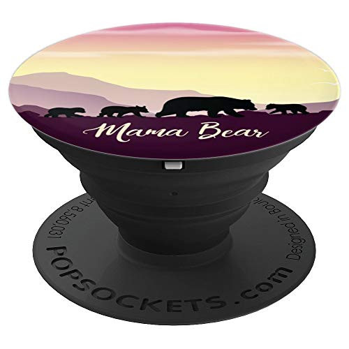 Mama Bear with 3 Cubs Purple Sunset - PopSockets Grip and Stand for Phones and Tablets