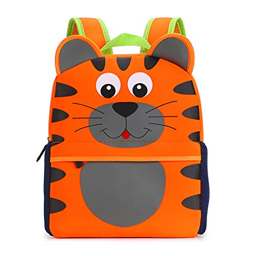 Hipiwe Little Kid Toddler Backpack Baby Boys Girls Kindergarten Pre School Bags Cute Neoprene Cartoon Backpacks for Children 3-7 Years Old (Tiger Large Size)