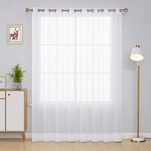Deconovo White Wide Sheer Curtain Grommet Voile Drape Curtains for Living Room 1 Panel 100W x 84L Inch