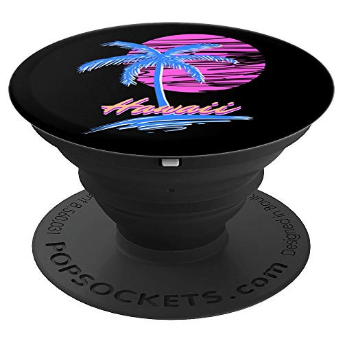 Hawaii Vaporwave Synth Outrun Sunset 80s Beach Retro Summer PopSockets Grip and Stand for Phones and Tablets