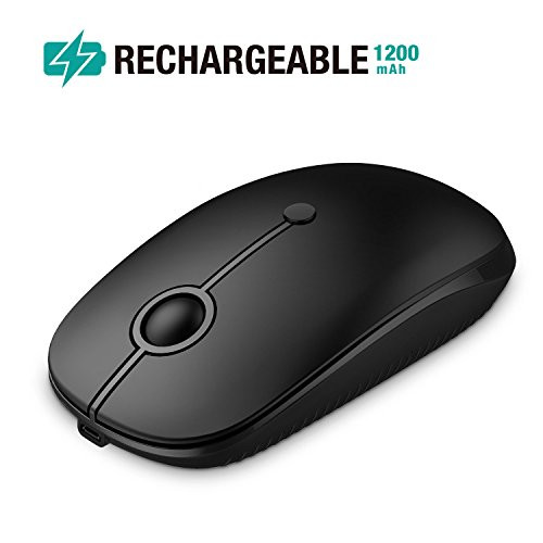 Rechargeable Wireless Mouse, Jelly Comb 2.4G Slim Optical Mice - Less Noise, 3 Adjustable DPI, Portable Mobile Wireless Mouse for Notebook, PC, Laptop, Computer, MacBook (Black)