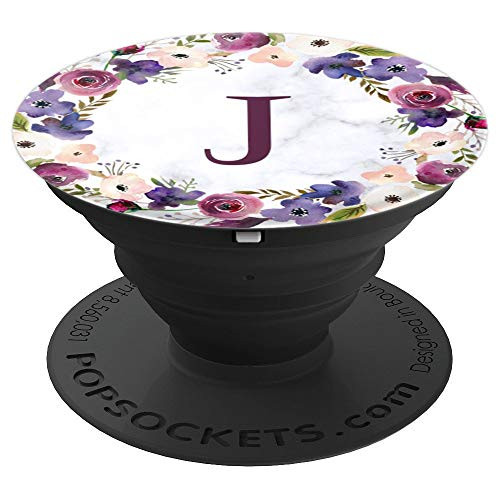 Floral Monogram Initial Letter J White Marble Background - PopSockets Grip and Stand for Phones and Tablets