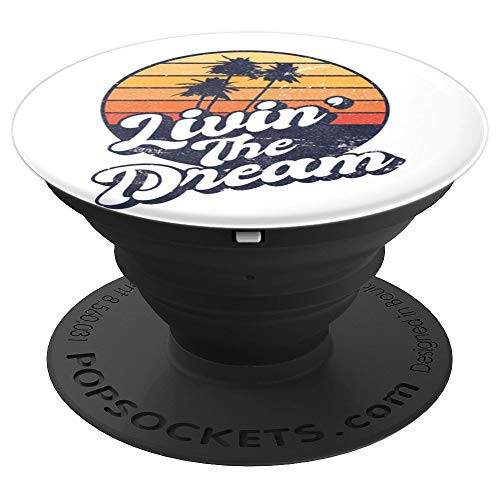 Livin' The Dream Retro Distressed Tropical Sunset PopSockets Grip and Stand for Phones and Tablets