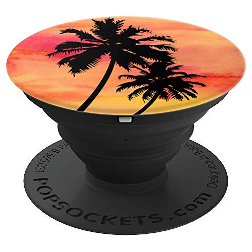 Palm Tree Silhouettes on Watercolor Sunset Tropical Beach - PopSockets Grip and Stand for Phones and Tablets